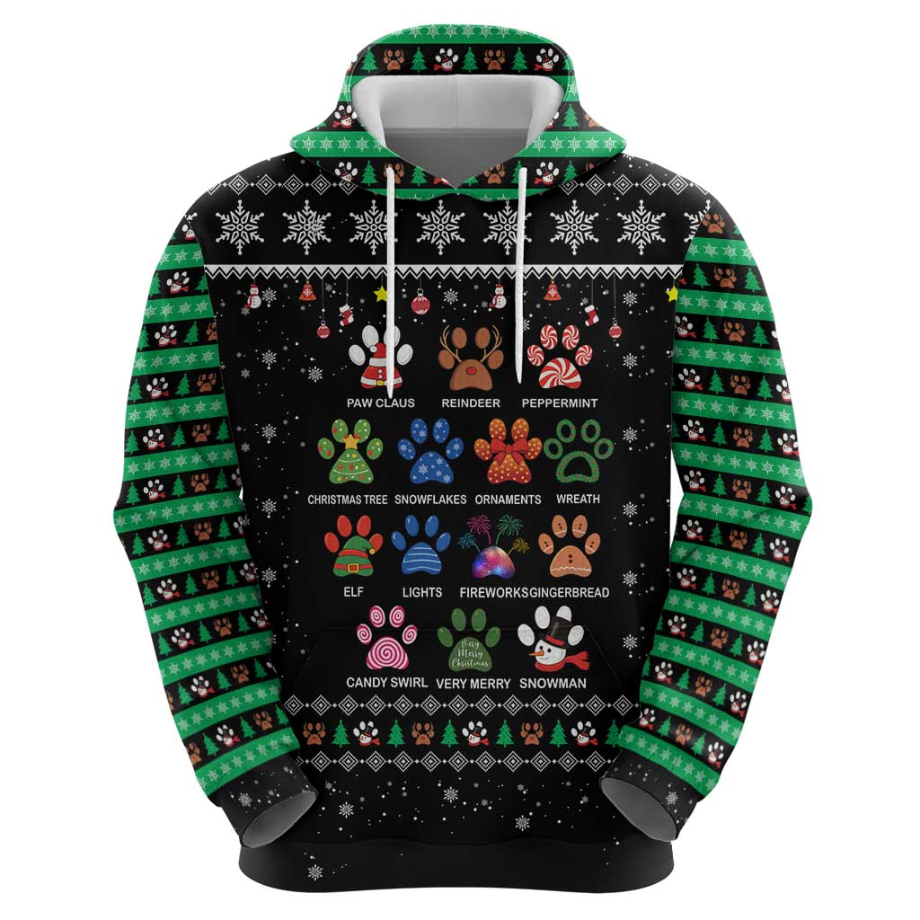 Christmas Colorful Dog Pawprint Hoodie Black Snowflake Pattern Design - Wonder Print Shop