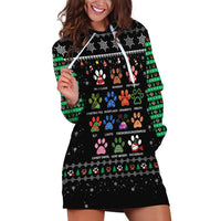 Christmas Colorful Dog Pawprint Hoodie Dress Black Snowflake Pattern Design - Wonder Print Shop
