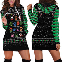 Christmas Colorful Dog Pawprint Hoodie Dress Black Snowflake Pattern Design - Wonder Print Shop