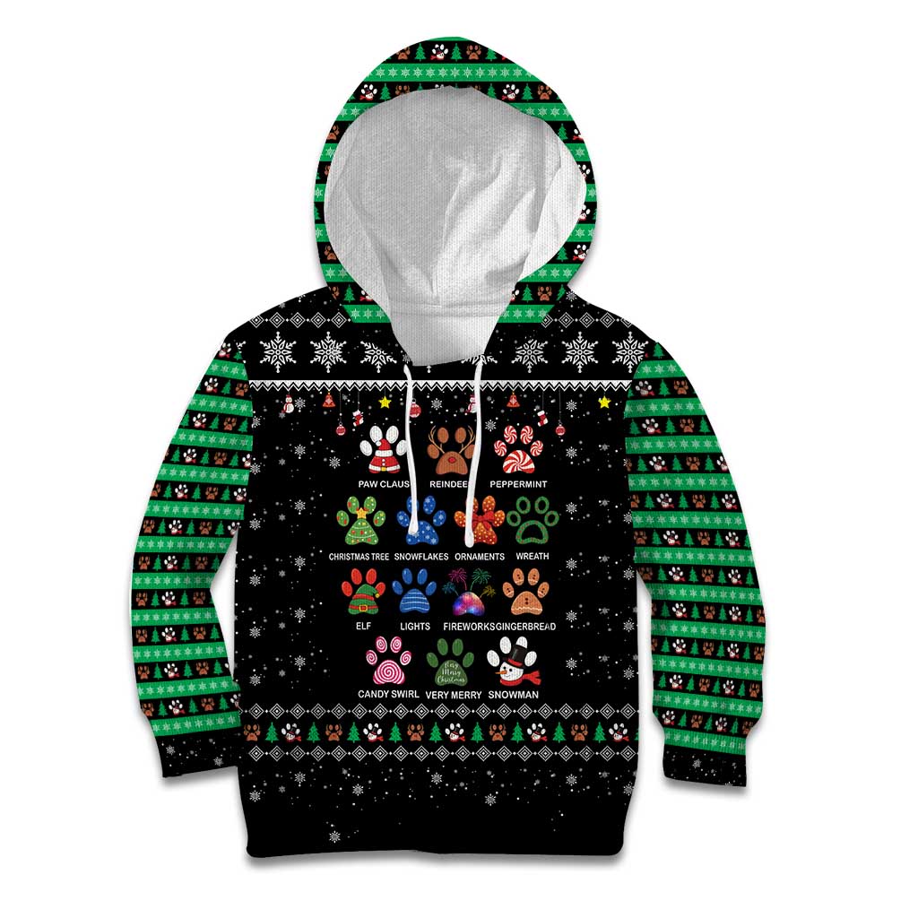 Christmas Colorful Dog Pawprint Kid Hoodie Black Snowflake Pattern Design - Wonder Print Shop