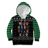 Christmas Colorful Dog Pawprint Kid Hoodie Black Snowflake Pattern Design - Wonder Print Shop