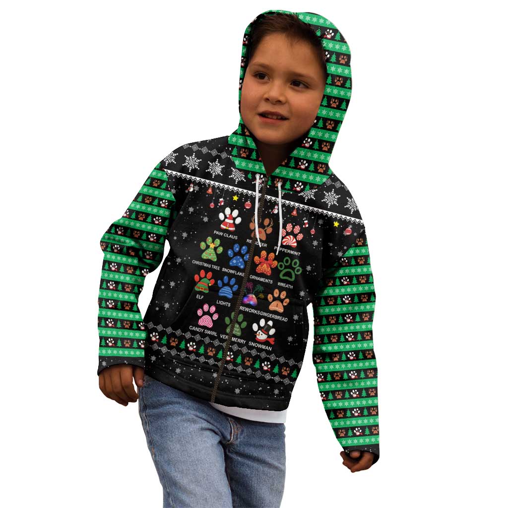 Christmas Colorful Dog Pawprint Kid Hoodie Black Snowflake Pattern Design - Wonder Print Shop
