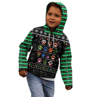 Christmas Colorful Dog Pawprint Kid Hoodie Black Snowflake Pattern Design - Wonder Print Shop