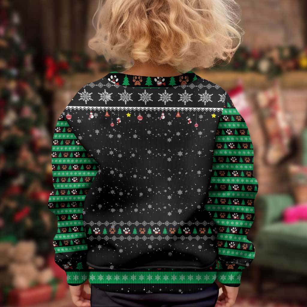 Christmas Colorful Dog Pawprint Kid Ugly Christmas Sweater Black Snowflake Pattern Design - Wonder Print Shop