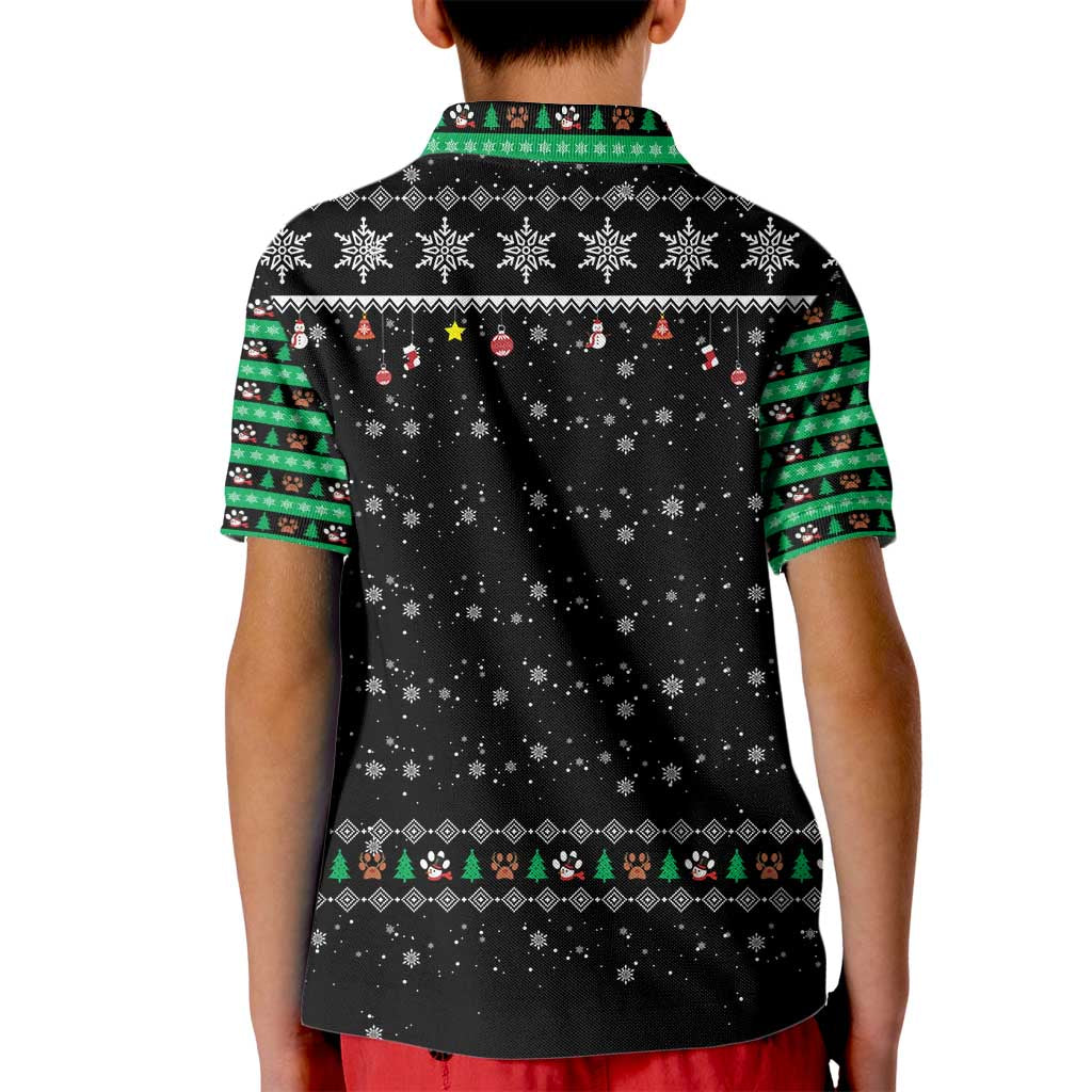 Christmas Colorful Dog Pawprint Kid Polo Shirt Black Snowflake Pattern Design - Wonder Print Shop