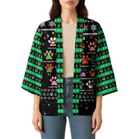Christmas Colorful Dog Pawprint Kimono Black Snowflake Pattern Design - Wonder Print Shop