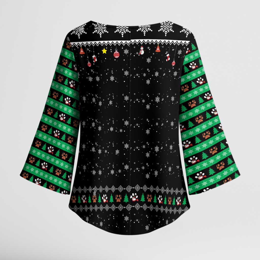Christmas Colorful Dog Pawprint Kimono Sleeve Blouse Black Snowflake Pattern Design - Wonder Print Shop