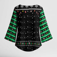 Christmas Colorful Dog Pawprint Kimono Sleeve Blouse Black Snowflake Pattern Design - Wonder Print Shop