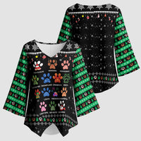 Christmas Colorful Dog Pawprint Kimono Sleeve Blouse Black Snowflake Pattern Design - Wonder Print Shop