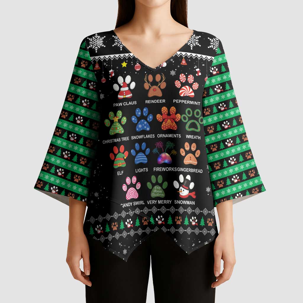 Christmas Colorful Dog Pawprint Kimono Sleeve Blouse Black Snowflake Pattern Design - Wonder Print Shop