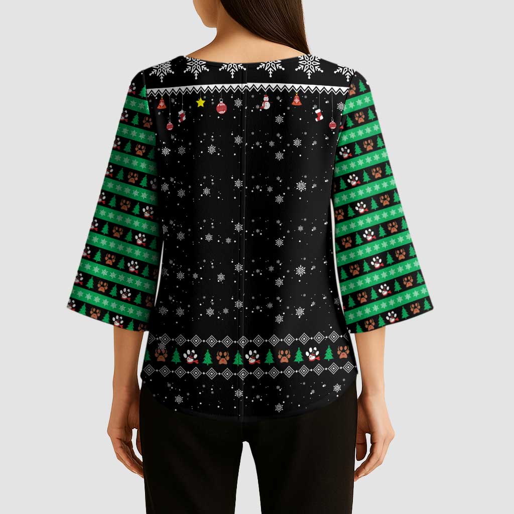 Christmas Colorful Dog Pawprint Kimono Sleeve Blouse Black Snowflake Pattern Design - Wonder Print Shop