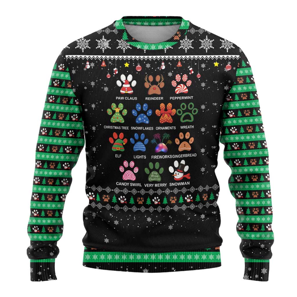 Christmas Colorful Dog Pawprint Ugly Christmas Sweater Black Snowflake Pattern Design - Wonder Print Shop