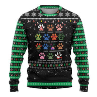 Christmas Colorful Dog Pawprint Ugly Christmas Sweater Black Snowflake Pattern Design - Wonder Print Shop