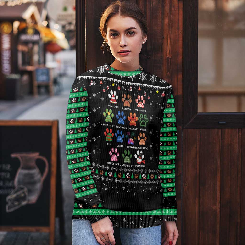 Christmas Colorful Dog Pawprint Ugly Christmas Sweater Black Snowflake Pattern Design - Wonder Print Shop
