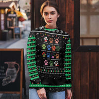 Christmas Colorful Dog Pawprint Ugly Christmas Sweater Black Snowflake Pattern Design - Wonder Print Shop