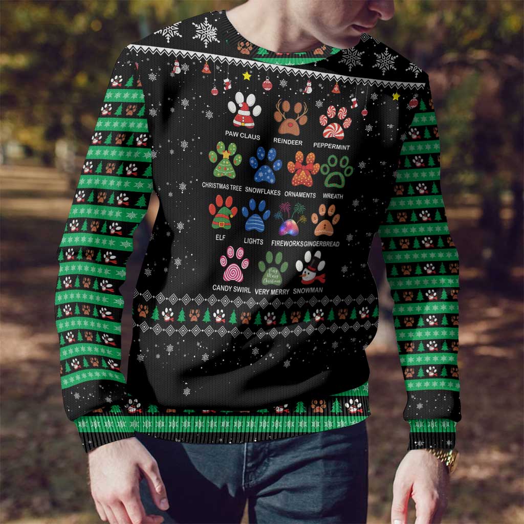 Christmas Colorful Dog Pawprint Ugly Christmas Sweater Black Snowflake Pattern Design - Wonder Print Shop