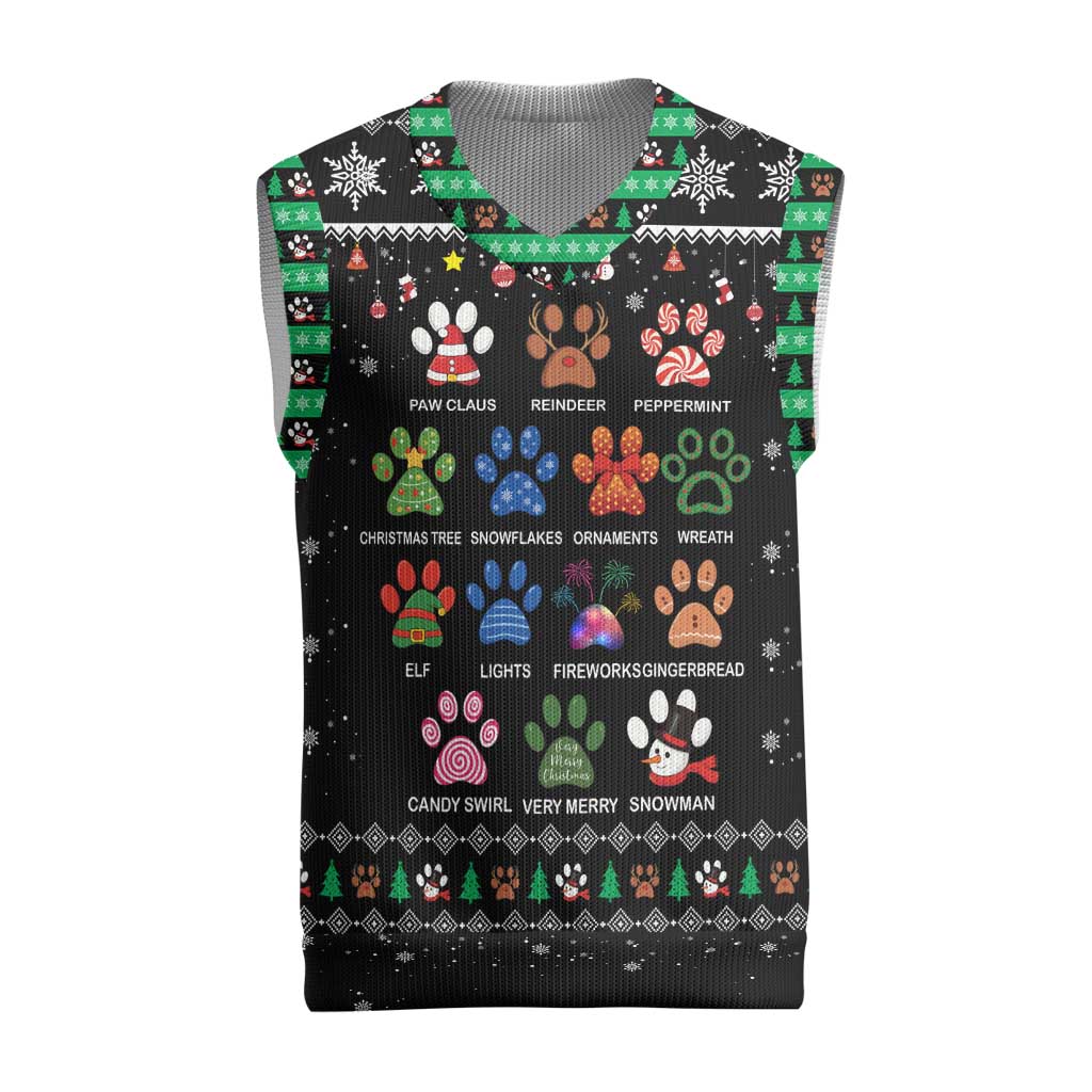 Christmas Colorful Dog Pawprint Christmas Knitted V-Neck Vest Black Snowflake Pattern Design - Wonder Print Shop