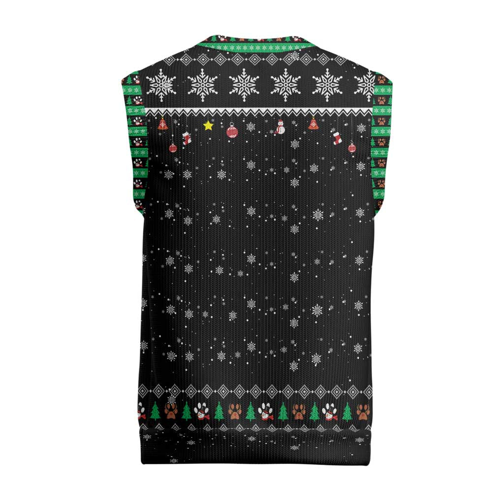 Christmas Colorful Dog Pawprint Christmas Knitted V-Neck Vest Black Snowflake Pattern Design - Wonder Print Shop