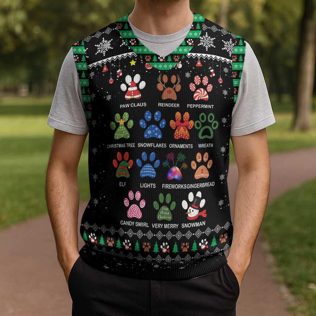 Christmas Colorful Dog Pawprint Christmas Knitted V-Neck Vest Black Snowflake Pattern Design - Wonder Print Shop