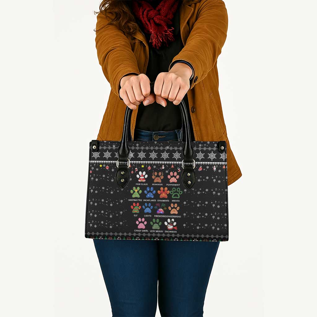 Christmas Colorful Dog Pawprint Leather Bag Black Snowflake Pattern Design - Wonder Print Shop