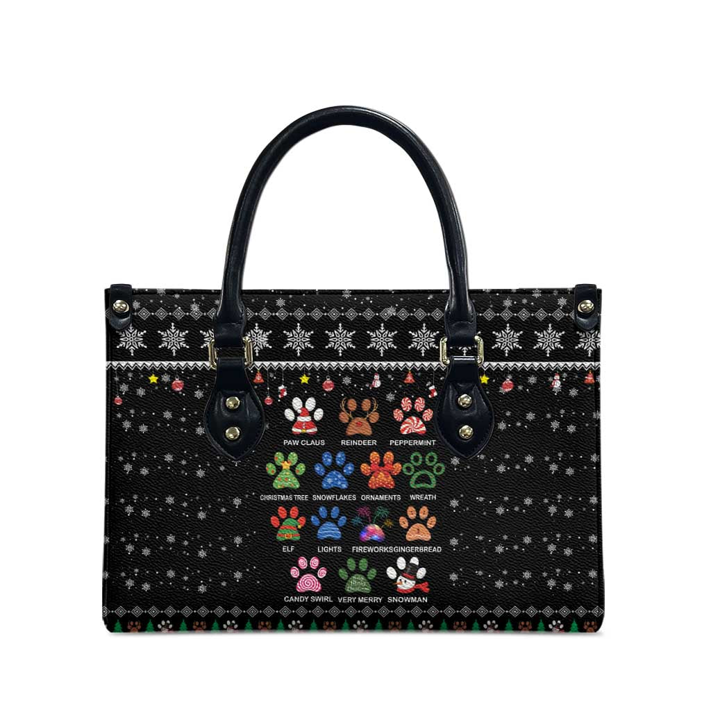 Christmas Colorful Dog Pawprint Leather Bag Black Snowflake Pattern Design - Wonder Print Shop
