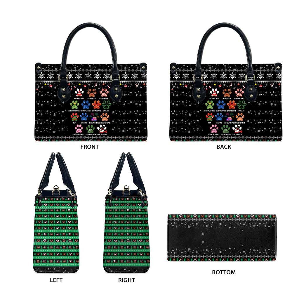 Christmas Colorful Dog Pawprint Leather Bag Black Snowflake Pattern Design - Wonder Print Shop
