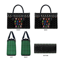 Christmas Colorful Dog Pawprint Leather Bag Black Snowflake Pattern Design - Wonder Print Shop