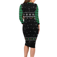 Christmas Colorful Dog Pawprint Long Sleeve Bodycon Dress Black Snowflake Pattern Design - Wonder Print Shop