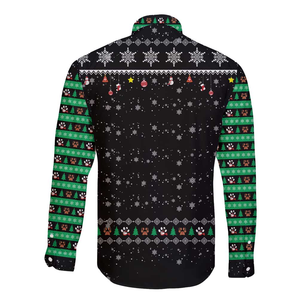 Christmas Colorful Dog Pawprint Long Sleeve Button Shirt Black Snowflake Pattern Design - Wonder Print Shop