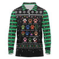 Christmas Colorful Dog Pawprint Long Sleeve Polo Shirt Black Snowflake Pattern Design - Wonder Print Shop