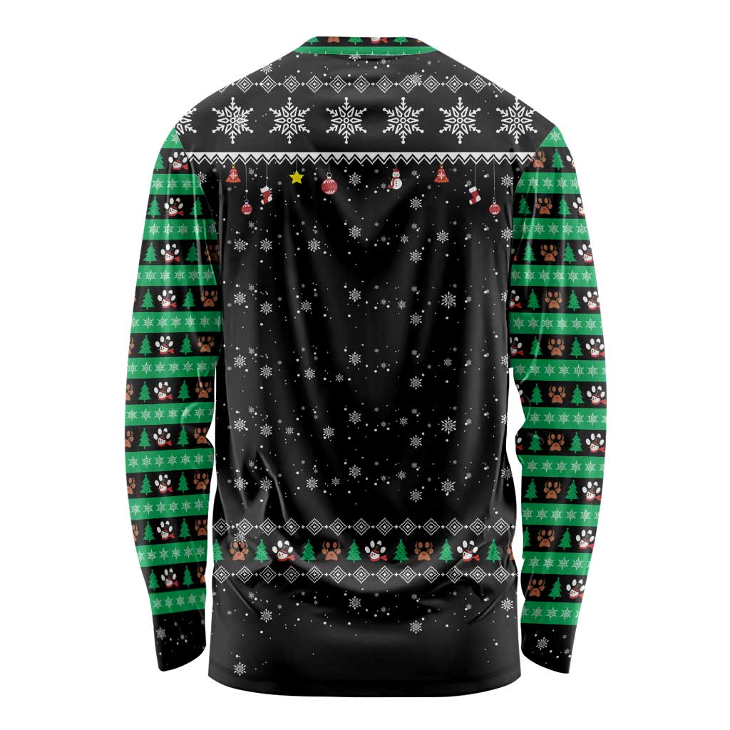 Christmas Colorful Dog Pawprint Long Sleeve Shirt Black Snowflake Pattern Design - Wonder Print Shop