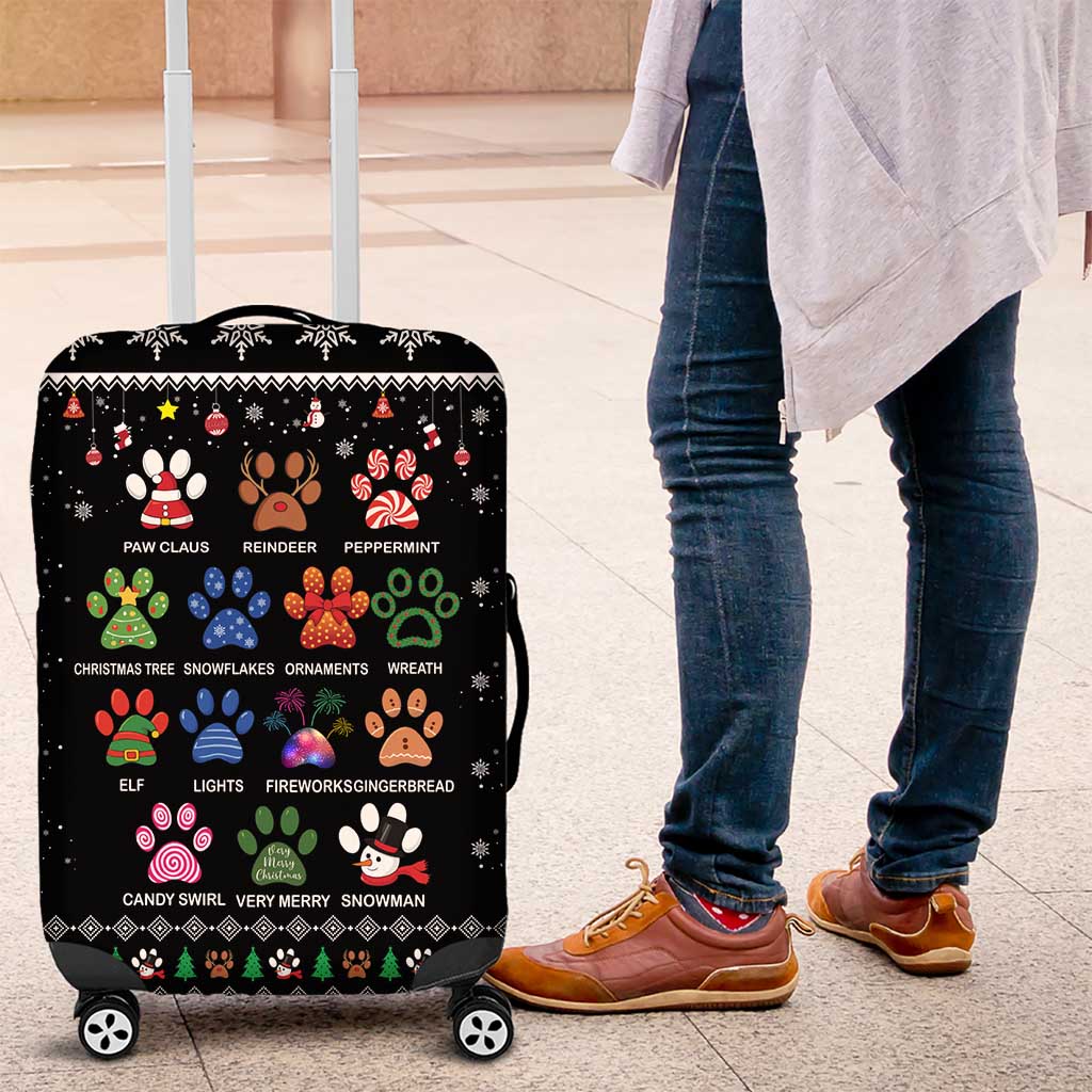 Christmas Colorful Dog Pawprint Luggage Cover Black Snowflake Pattern Design - Wonder Print Shop