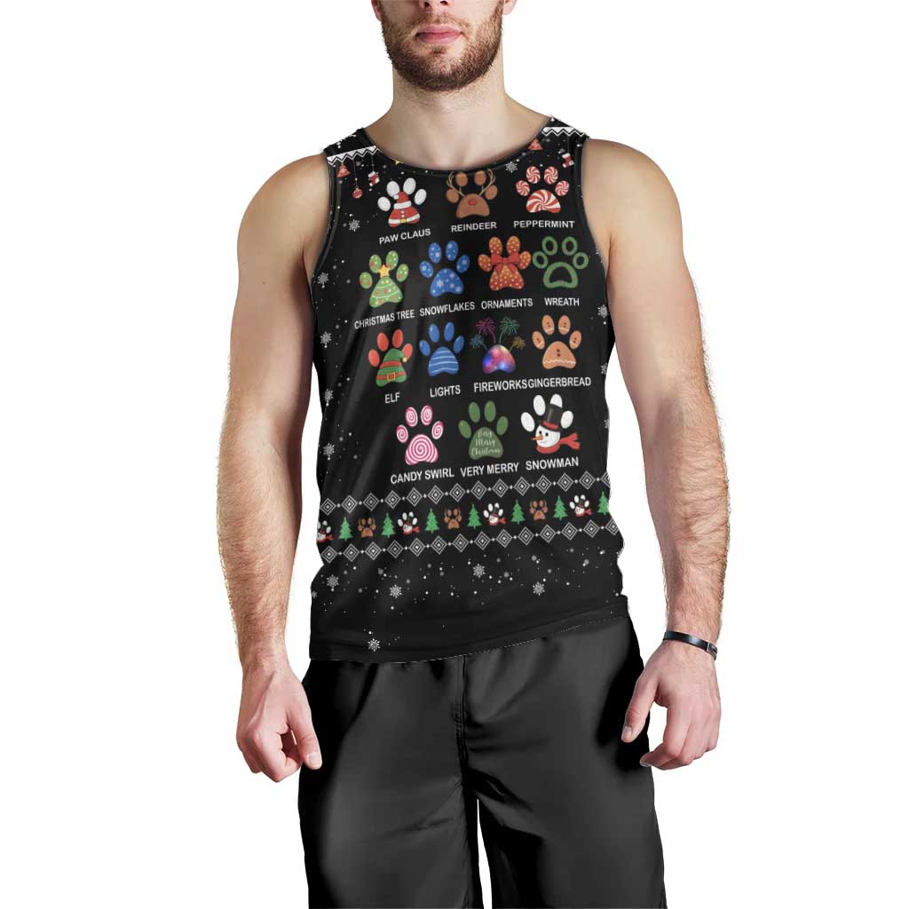 Christmas Colorful Dog Pawprint Men Tank Top Black Snowflake Pattern Design - Wonder Print Shop