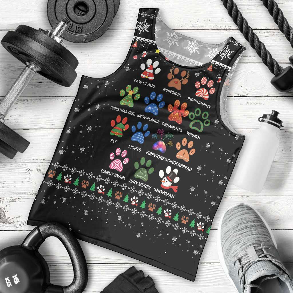 Christmas Colorful Dog Pawprint Men Tank Top Black Snowflake Pattern Design - Wonder Print Shop
