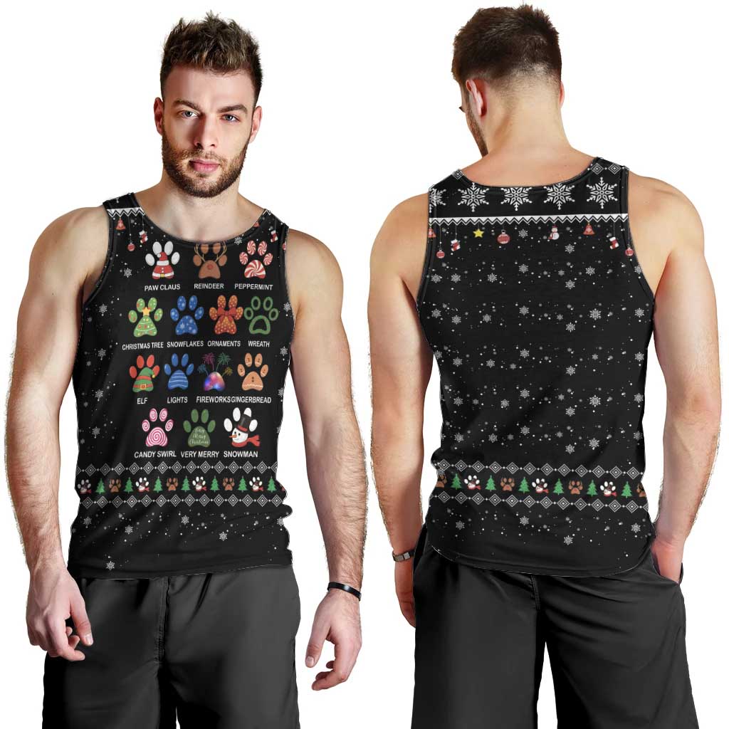 Christmas Colorful Dog Pawprint Men Tank Top Black Snowflake Pattern Design - Wonder Print Shop