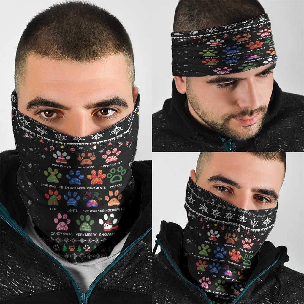 Christmas Colorful Dog Pawprint Neck Gaiter Black Snowflake Pattern Design - Wonder Print Shop