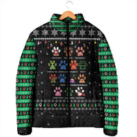 Christmas Colorful Dog Pawprint Padded Jacket Black Snowflake Pattern Design - Wonder Print Shop