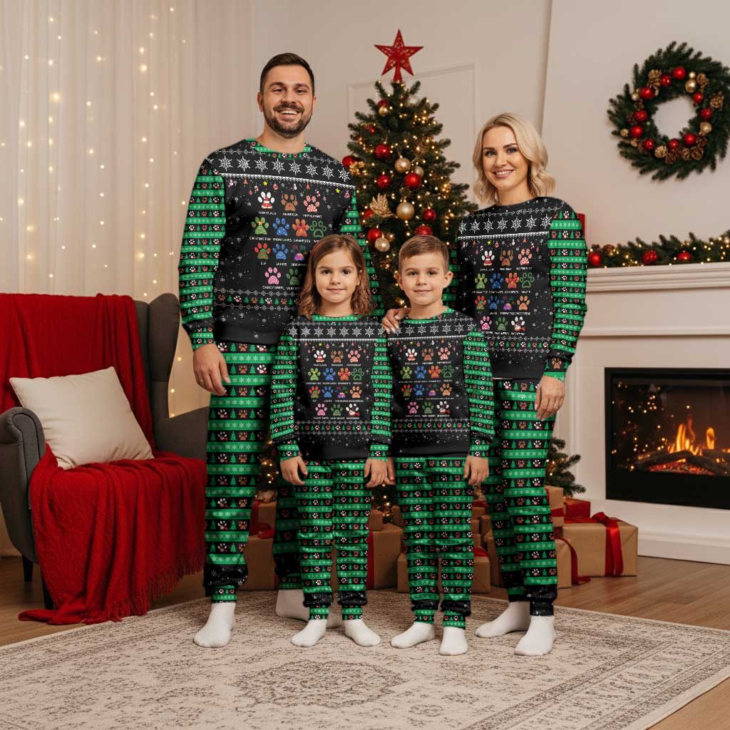 Christmas Colorful Dog Pawprint Christmas Pajama Set Black Snowflake Pattern Design - Wonder Print Shop