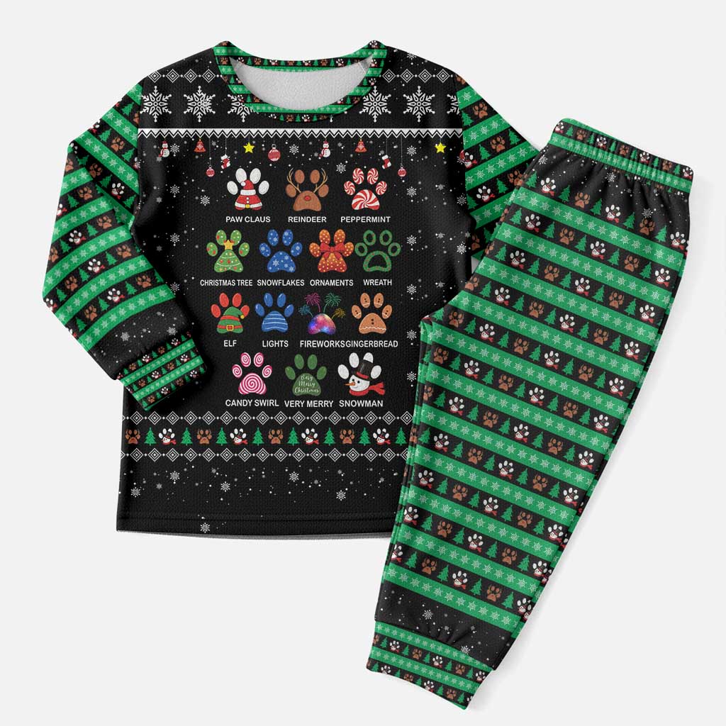 Christmas Colorful Dog Pawprint Christmas Pajama Set Black Snowflake Pattern Design - Wonder Print Shop