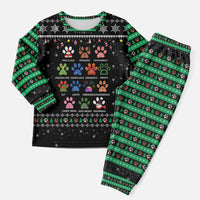 Christmas Colorful Dog Pawprint Christmas Pajama Set Black Snowflake Pattern Design - Wonder Print Shop
