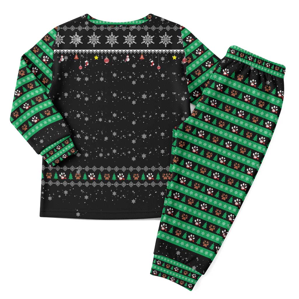 Christmas Colorful Dog Pawprint Christmas Pajama Set Black Snowflake Pattern Design - Wonder Print Shop