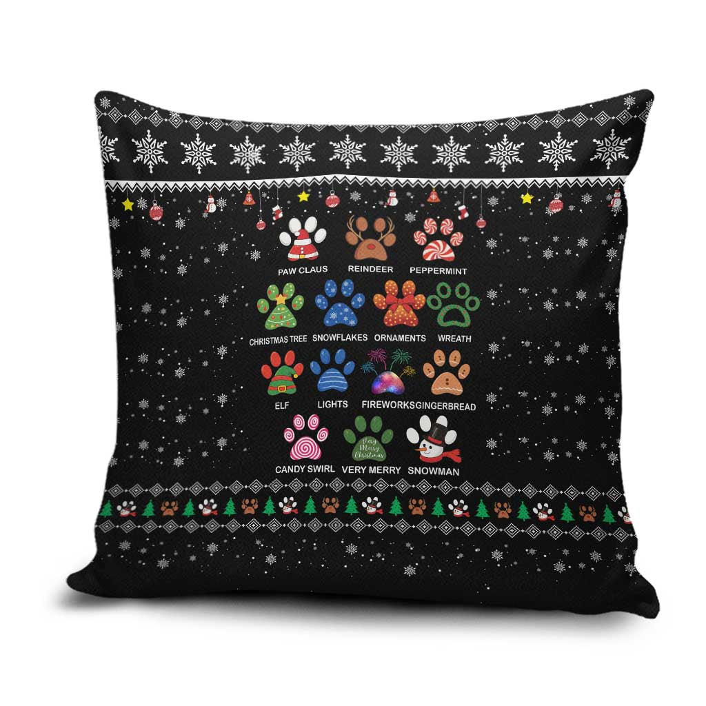 Christmas Colorful Dog Pawprint Pillow Cover Black Snowflake Pattern Design - Wonder Print Shop