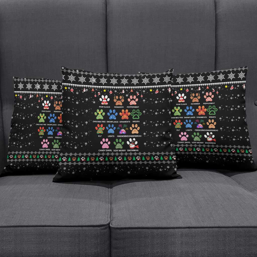 Christmas Colorful Dog Pawprint Pillow Cover Black Snowflake Pattern Design - Wonder Print Shop