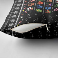 Christmas Colorful Dog Pawprint Pillow Cover Black Snowflake Pattern Design - Wonder Print Shop
