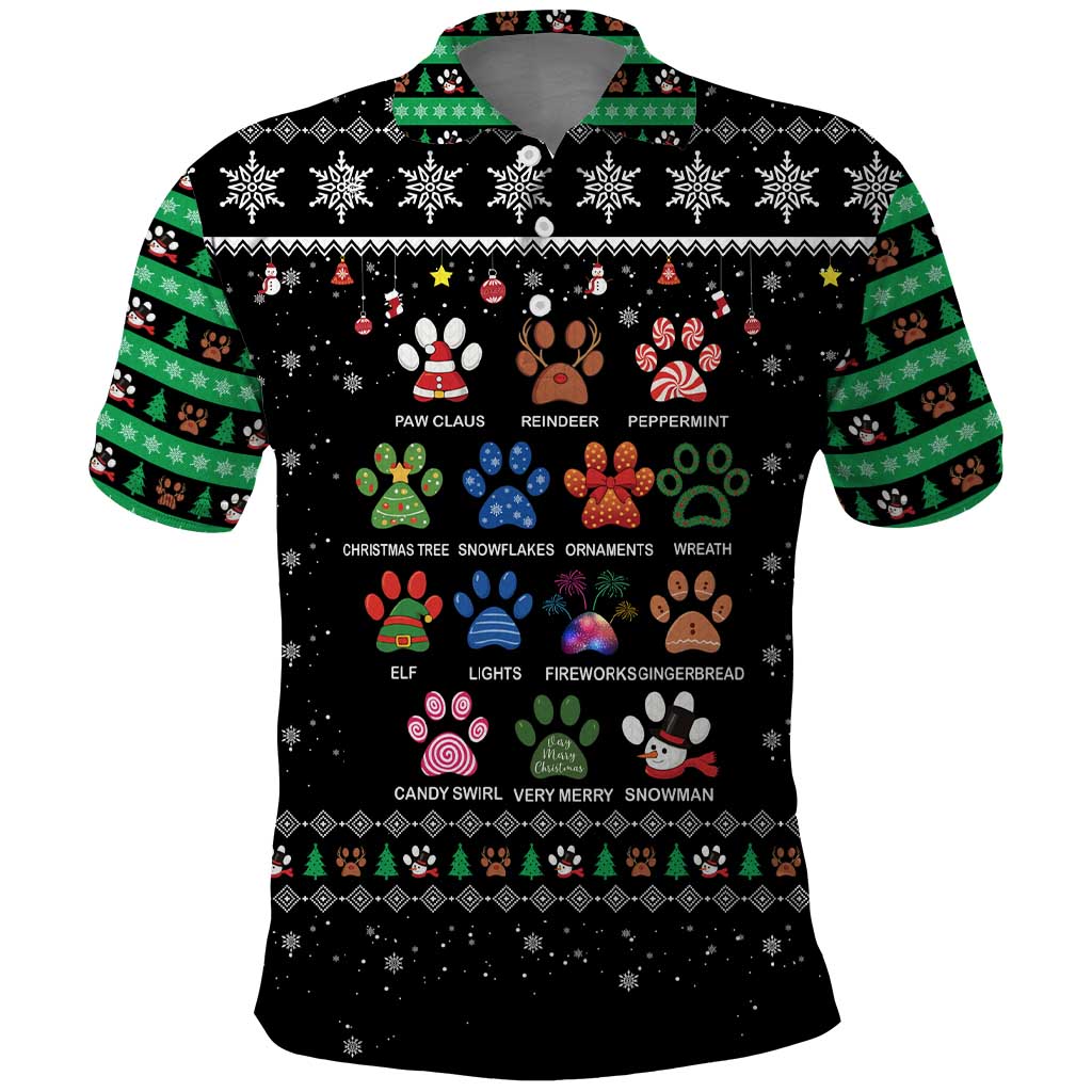 Christmas Colorful Dog Pawprint Polo Shirt Black Snowflake Pattern Design - Wonder Print Shop