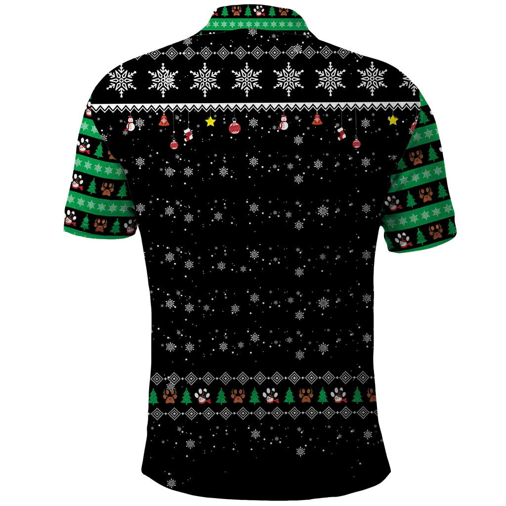 Christmas Colorful Dog Pawprint Polo Shirt Black Snowflake Pattern Design - Wonder Print Shop