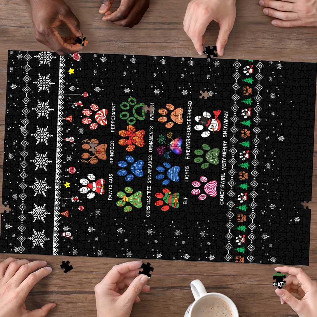 Christmas Colorful Dog Pawprint Puzzle Black Snowflake Pattern Design - Wonder Print Shop