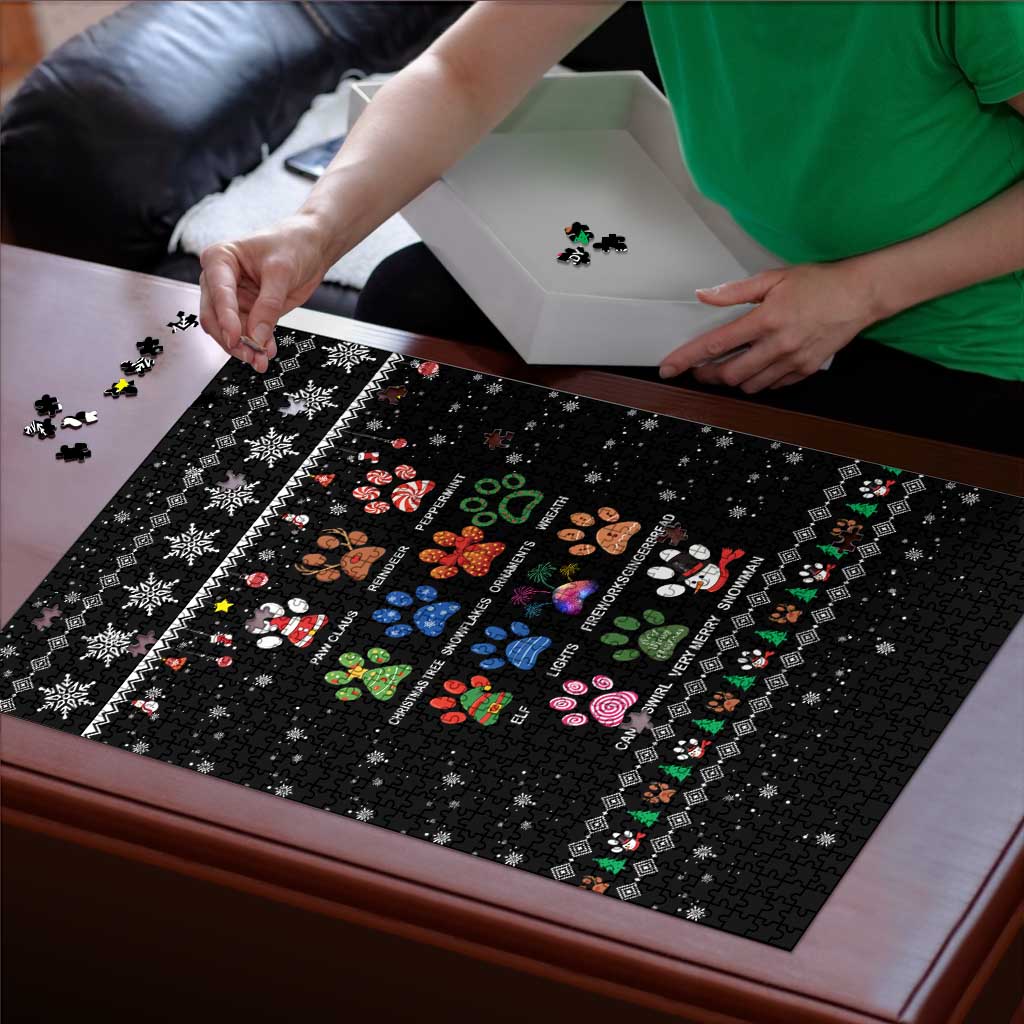 Christmas Colorful Dog Pawprint Puzzle Black Snowflake Pattern Design - Wonder Print Shop