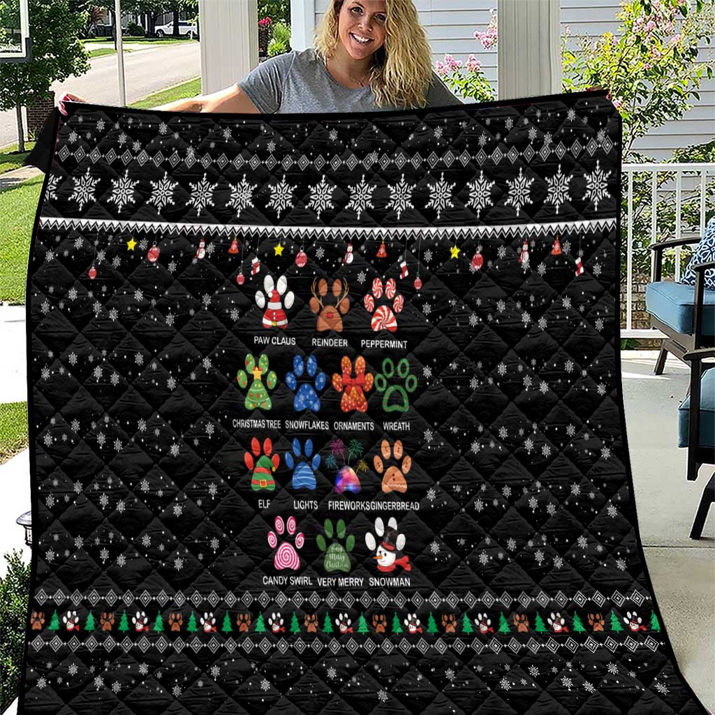Christmas Colorful Dog Pawprint Quilt Black Snowflake Pattern Design - Wonder Print Shop