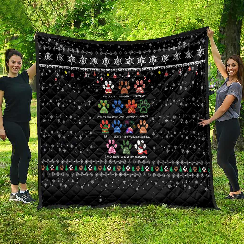 Christmas Colorful Dog Pawprint Quilt Black Snowflake Pattern Design - Wonder Print Shop